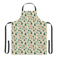 A festive seamless holiday apron with Christmas trees and reindeer designs.