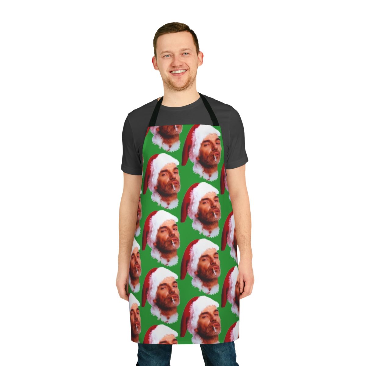 Funny smoking apron with a "Bad Santa" design for holiday parties and events
