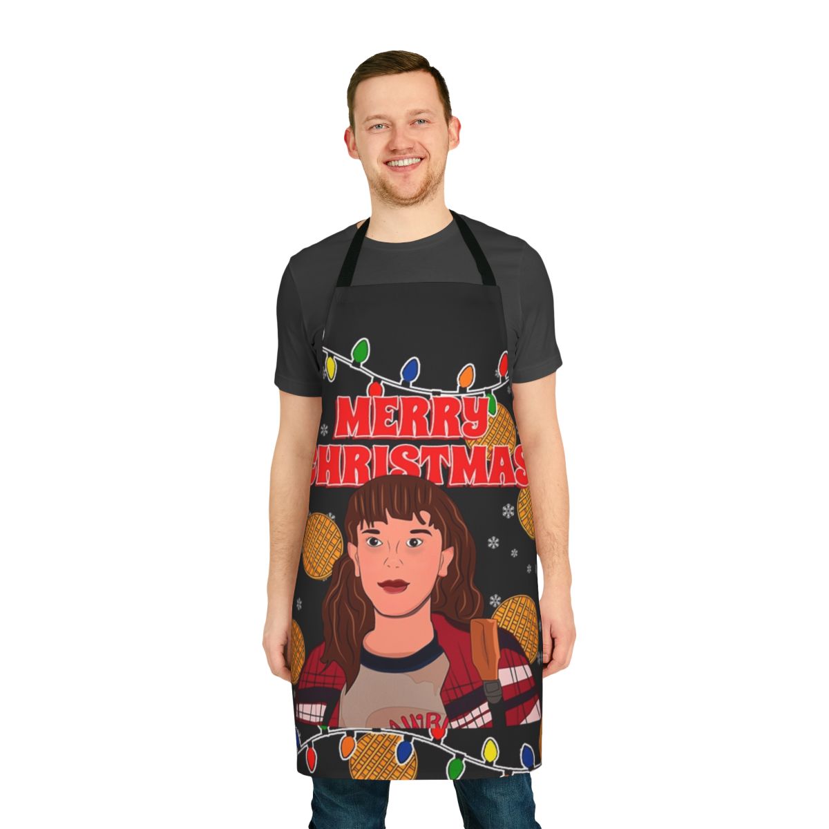 Festive stranger things-themed apron with holiday design