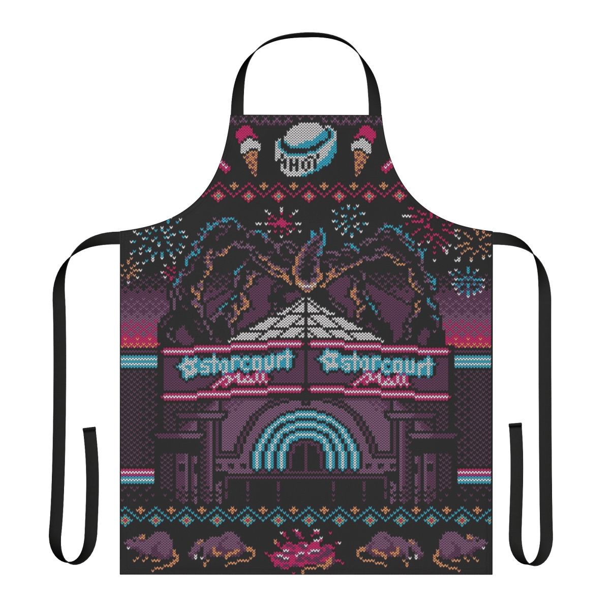 Stranger Things themed apron featuring an ugly Christmas sweater design