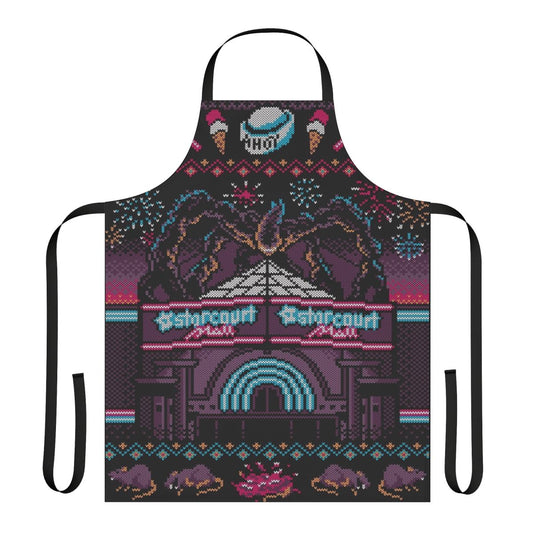 Stranger Things themed apron featuring an ugly Christmas sweater design