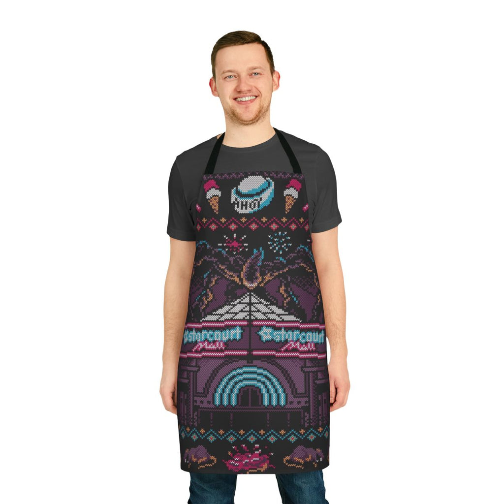 Stranger Things themed apron featuring an ugly Christmas sweater design