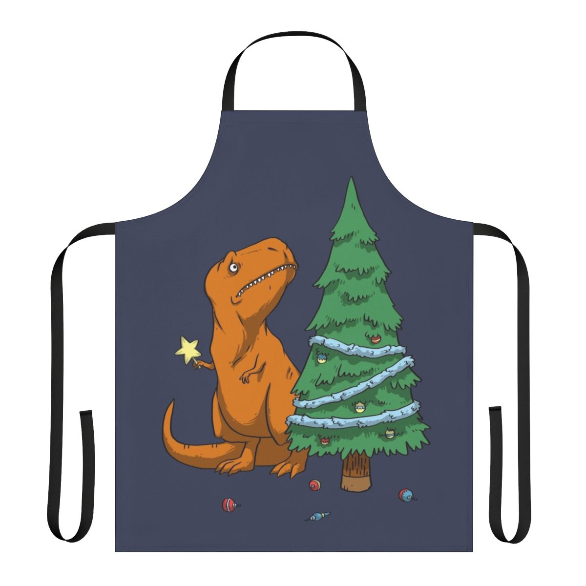 Apron with a Tyrannosaurus Rex design, perfect for cooking and baking during the Christmas and winter holiday season.