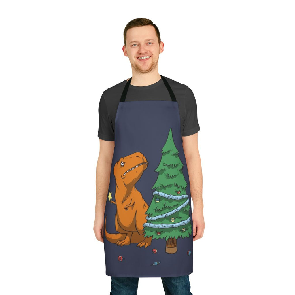 Apron with a Tyrannosaurus Rex design, perfect for cooking and baking during the Christmas and winter holiday season.