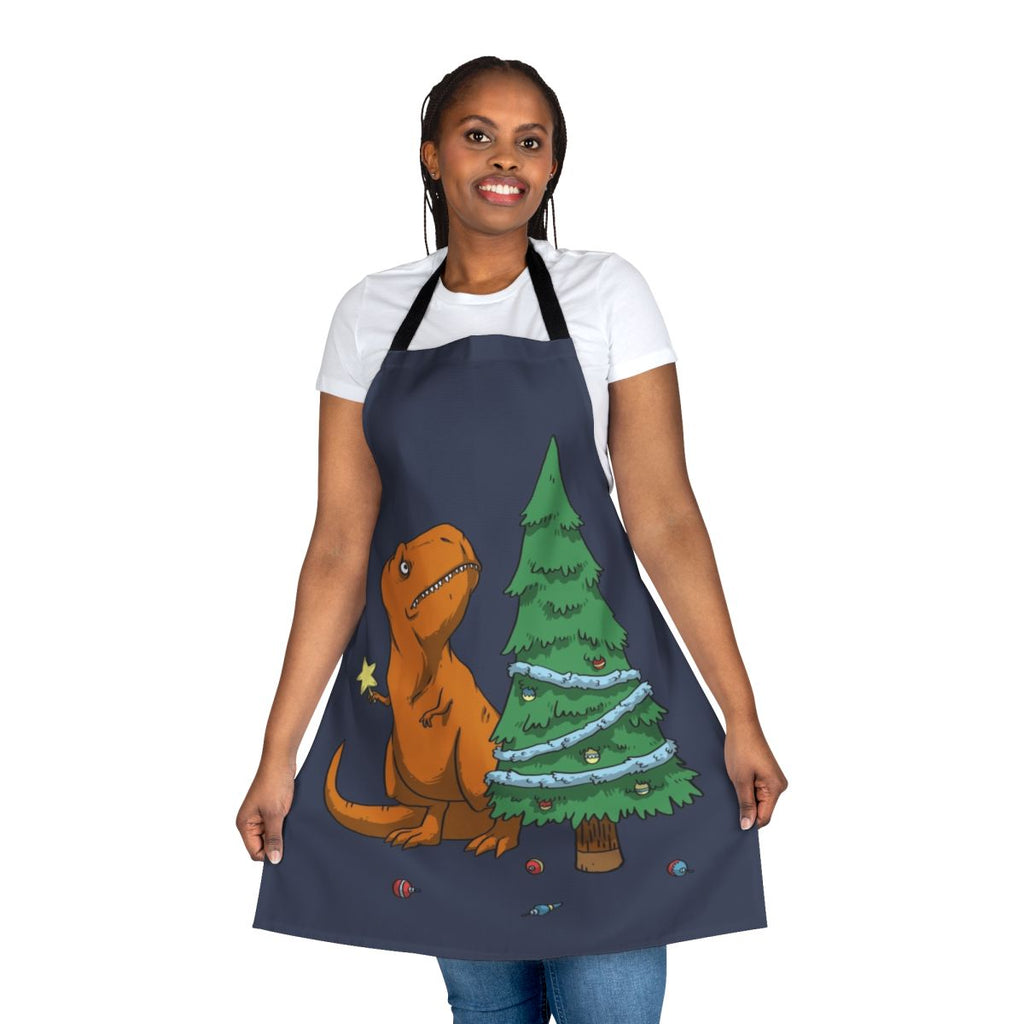 Apron with a Tyrannosaurus Rex design, perfect for cooking and baking during the Christmas and winter holiday season.