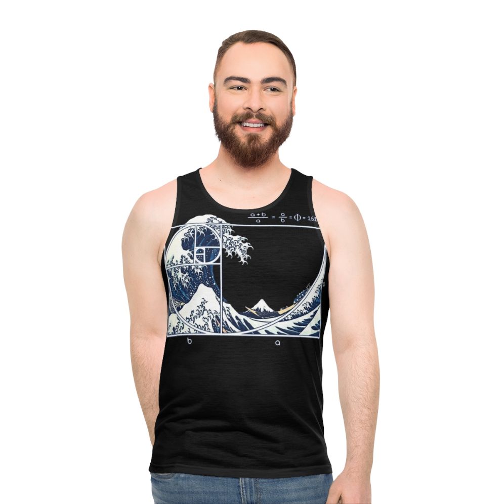 Unisex Fibonacci Wave tank top featuring sacred geometry and Japanese art