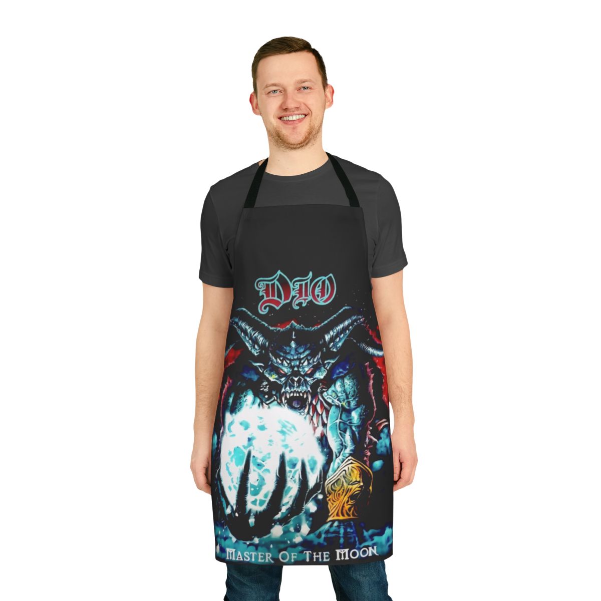 Fiendish metal-themed apron with demonic and occult imagery
