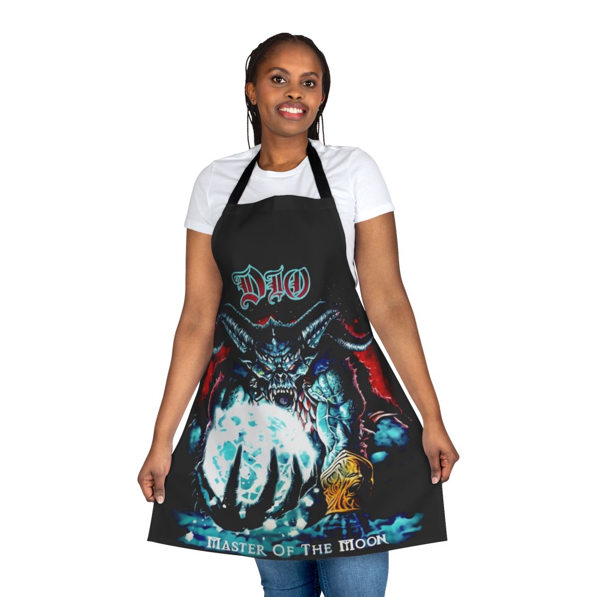Fiendish metal-themed apron with demonic and occult imagery
