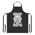 Stylized illustration of a ferocious alien lion-like creature on a white apron