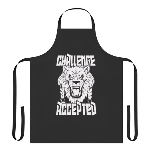 Stylized illustration of a ferocious alien lion-like creature on a white apron
