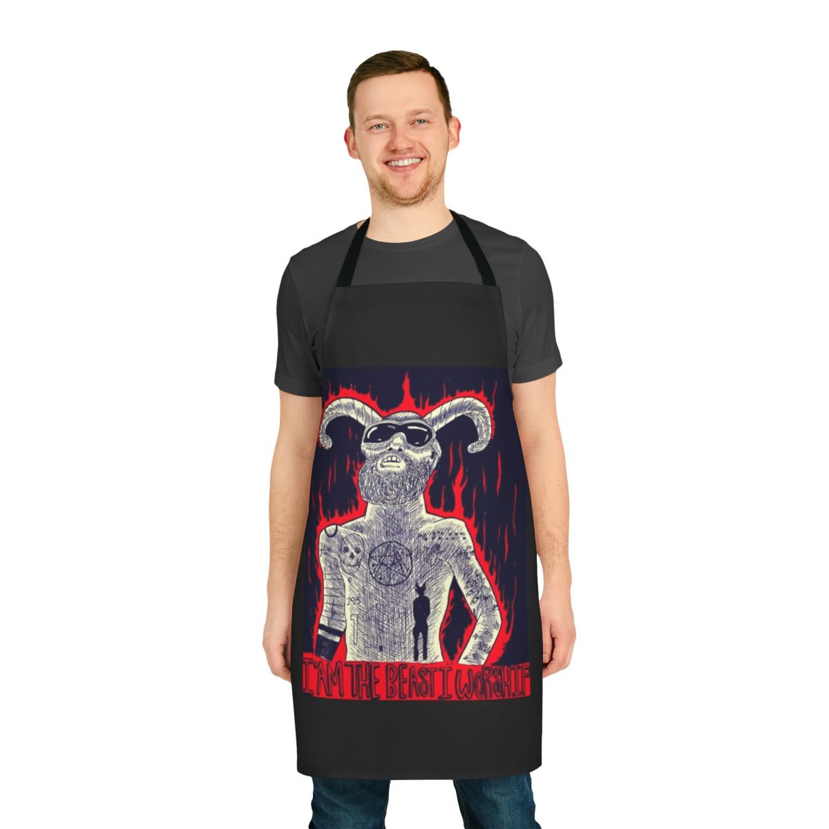 A high-quality apron featuring the text "I Am The Beast I Worship", inspired by the experimental music of Death Grips.