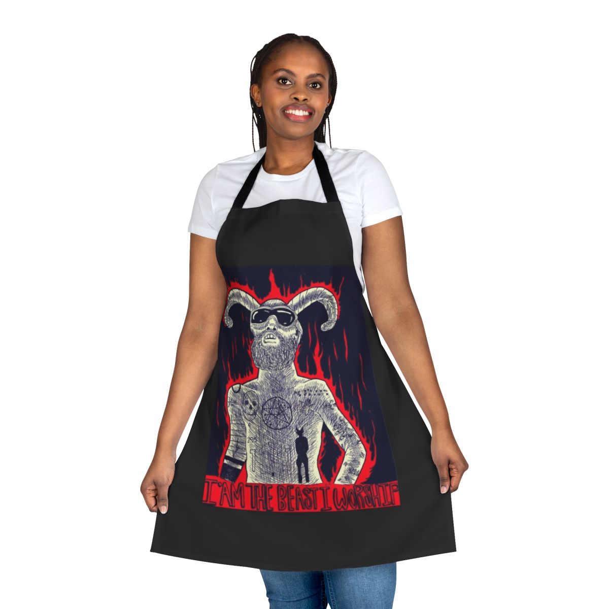A high-quality apron featuring the text "I Am The Beast I Worship", inspired by the experimental music of Death Grips.