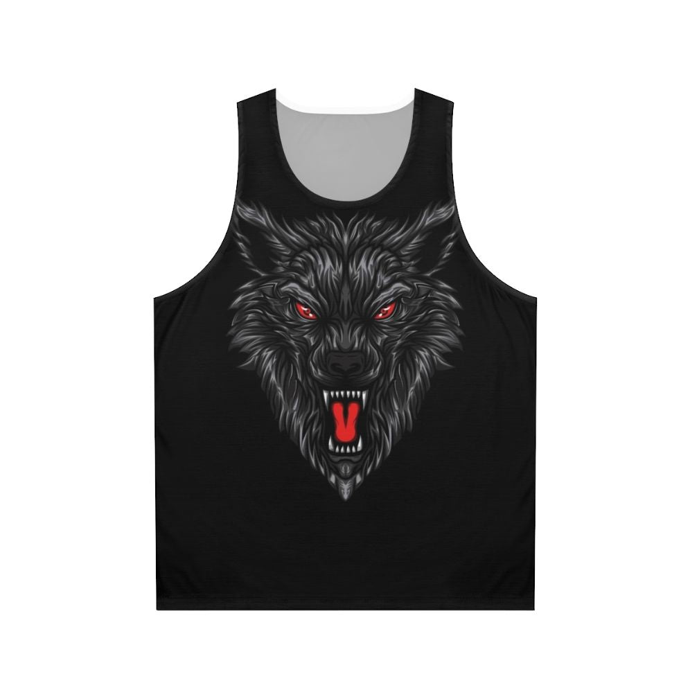 Fierce black wolf graphic on a unisex tank top