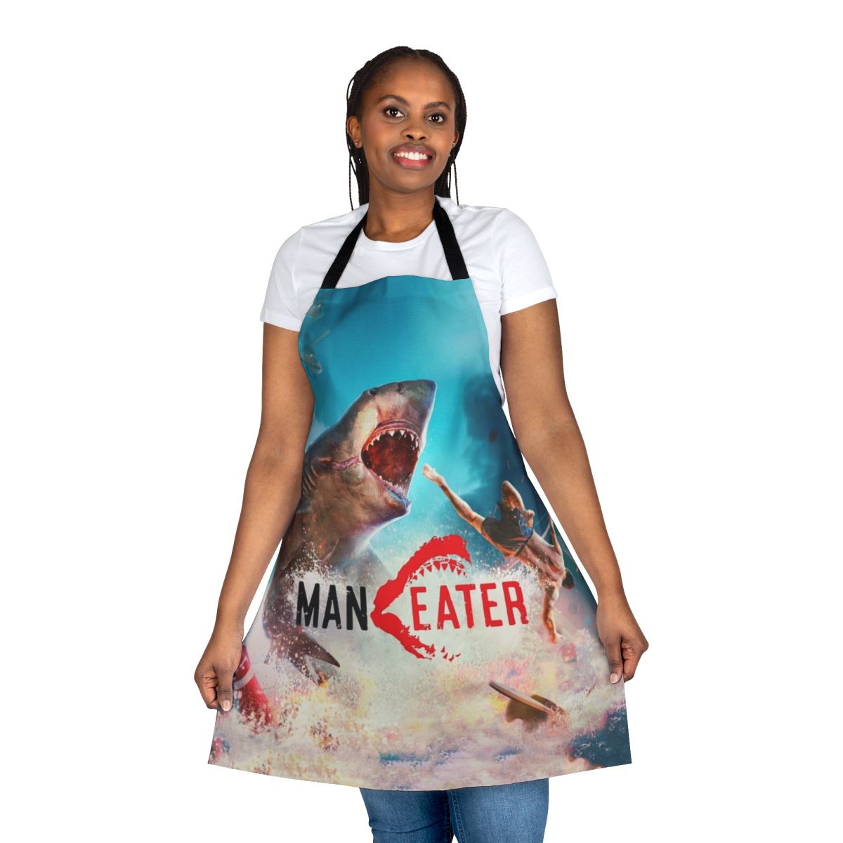 Shark themed apron with fierce predator design