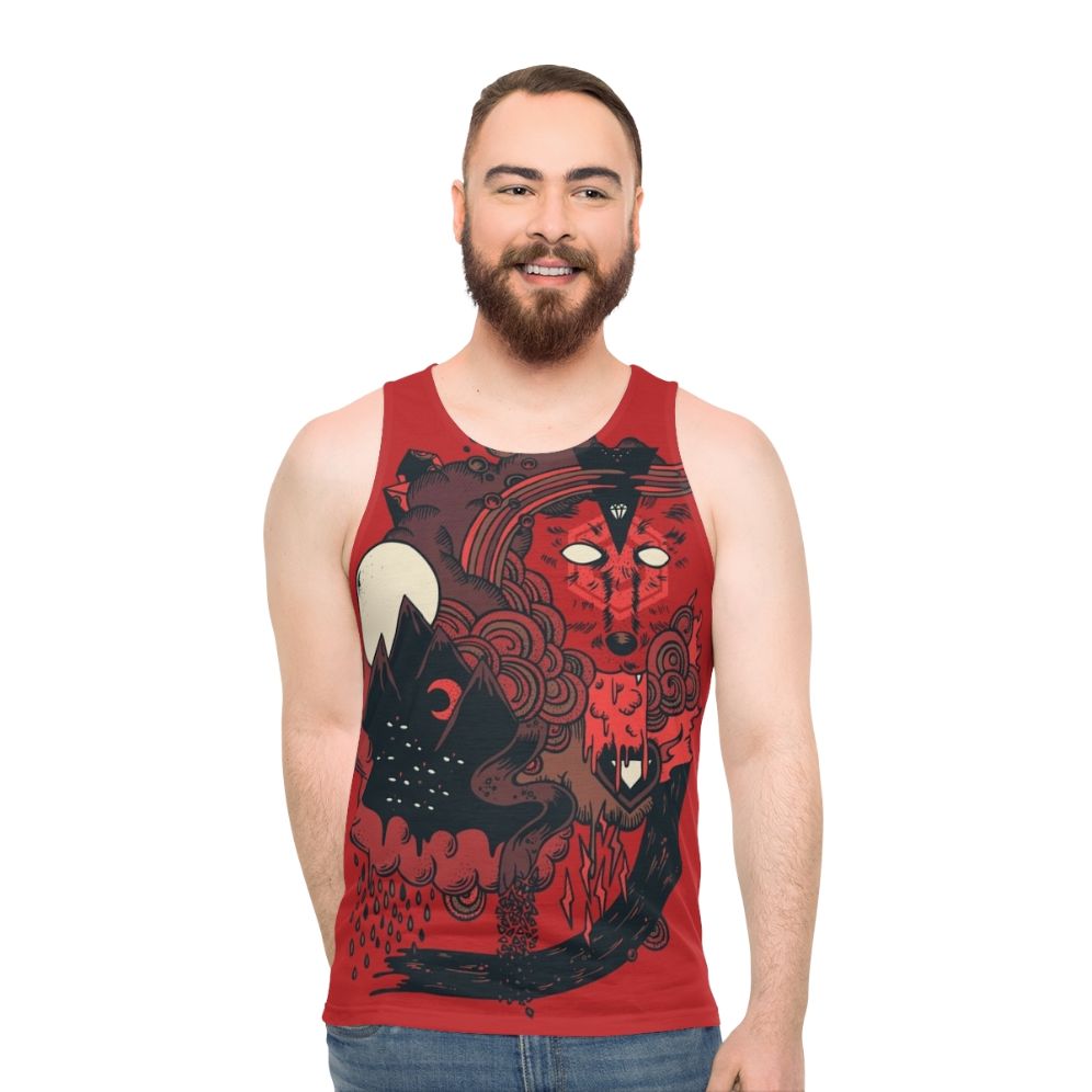 Unisex tank top with a fierce wolf leader design