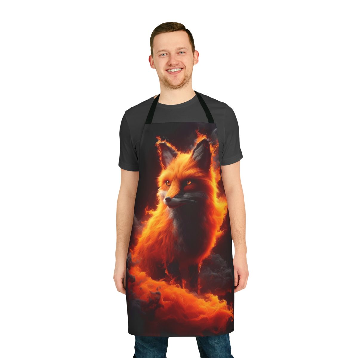 Fiery, abstract-patterned apron with a fox-inspired design, perfect for the kitchen