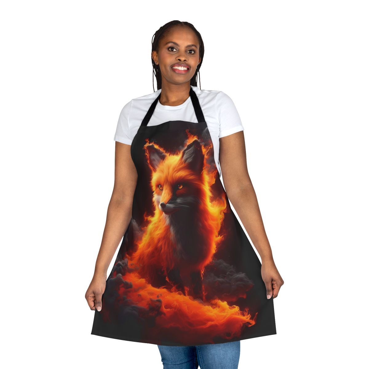 Fiery, abstract-patterned apron with a fox-inspired design, perfect for the kitchen