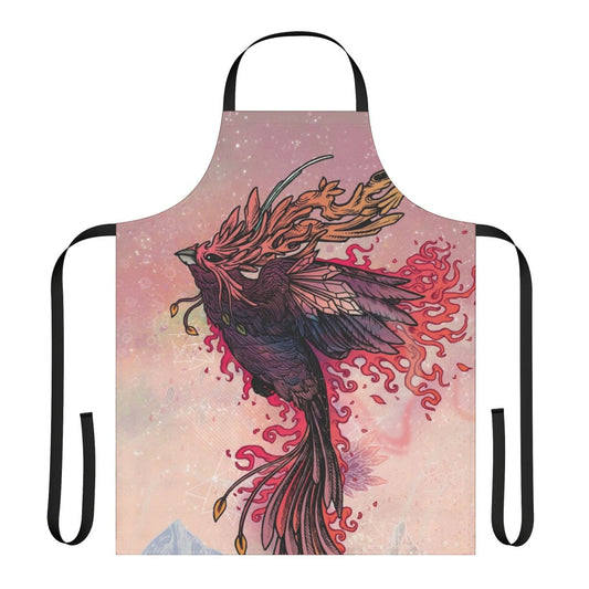 Fiery phoenix design embroidered on a high-quality apron
