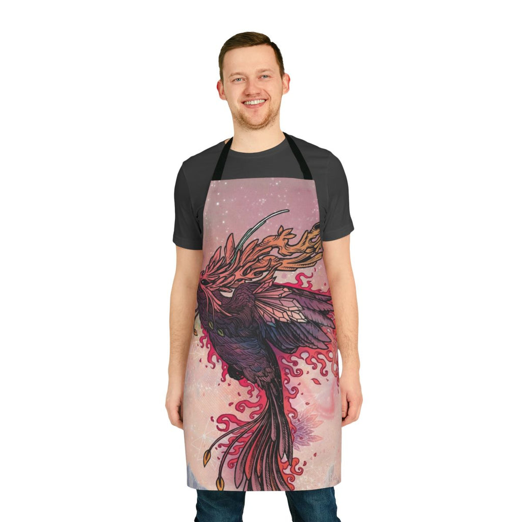 Fiery phoenix design embroidered on a high-quality apron