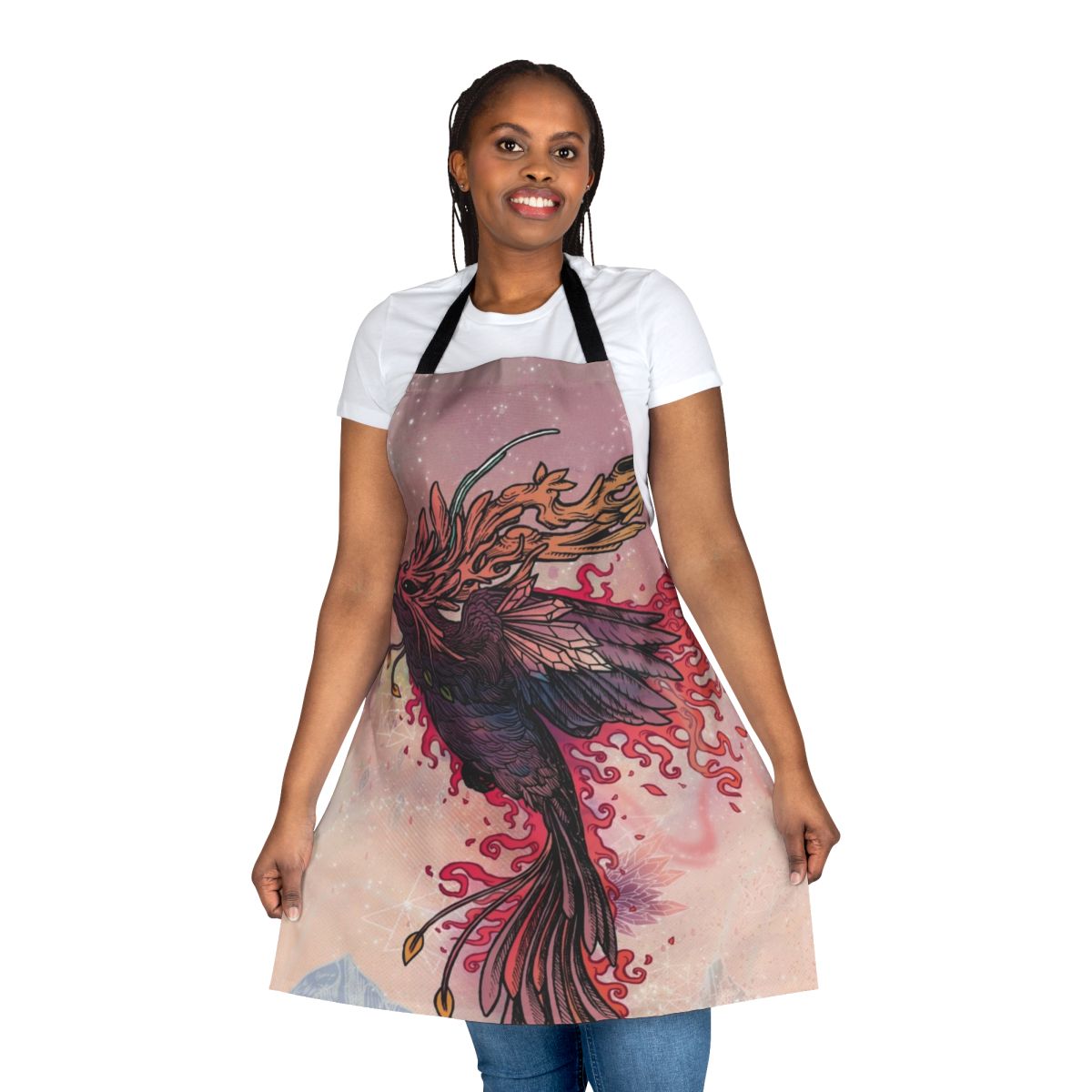 Fiery phoenix design embroidered on a high-quality apron