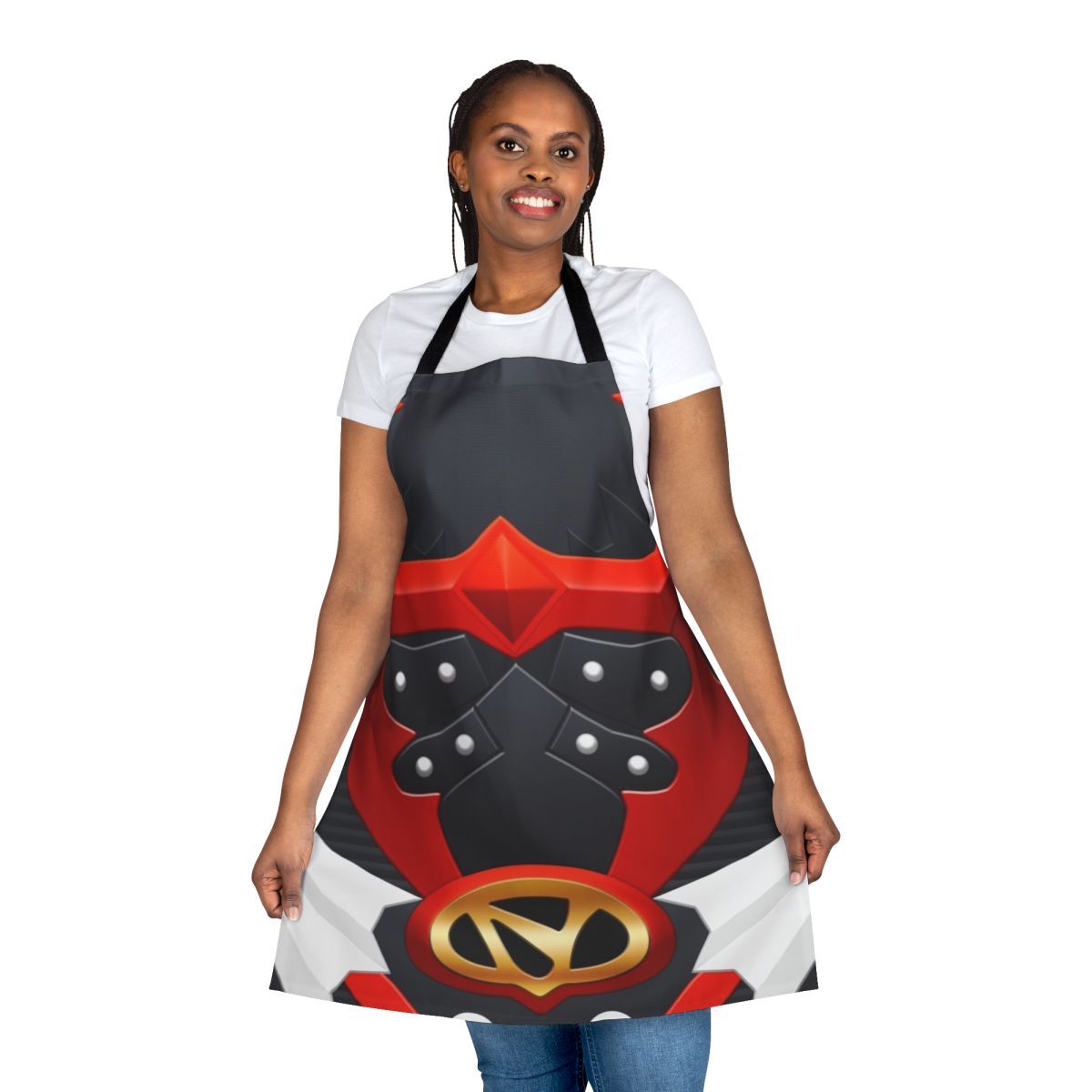 Fiery red apron with power ranger, psycho ranger, and red ranger design