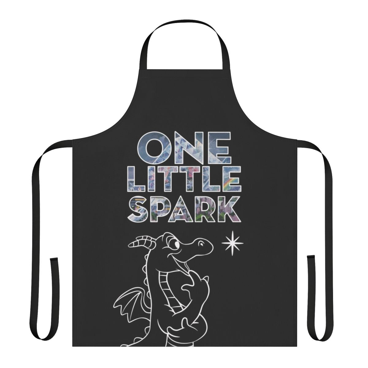 Figment-inspired black apron with a whimsical design, perfect for the Disney enthusiast