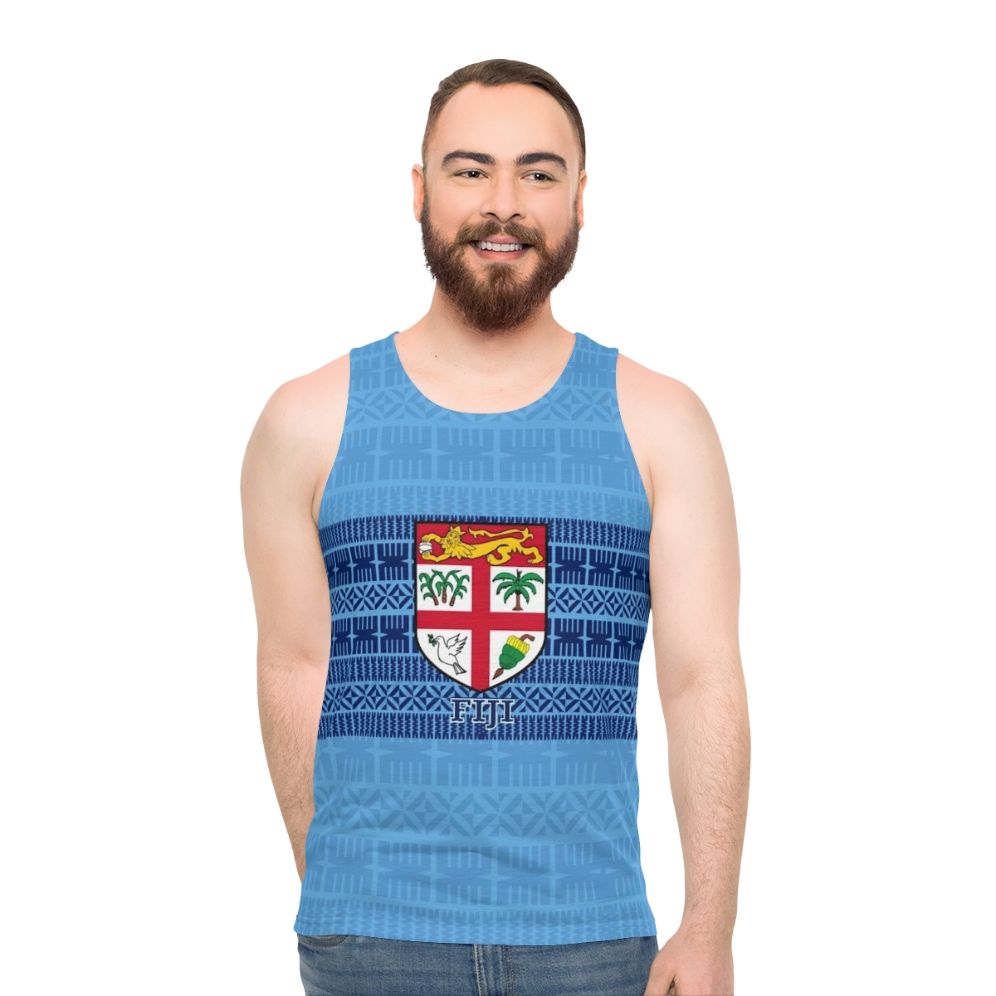 Blue Fiji flag masi tapa unisex tank top
