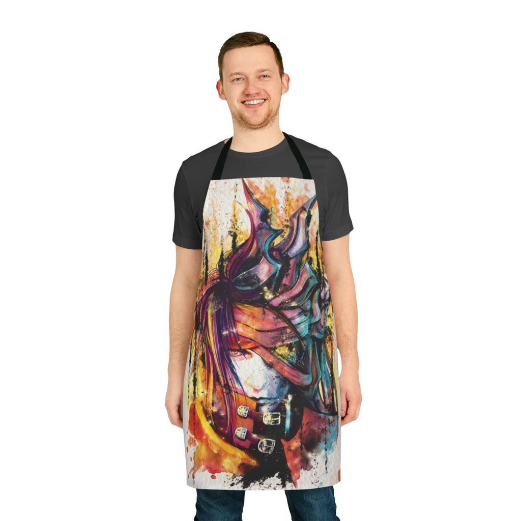 A stylish apron featuring the iconic Final Fantasy FFVII character Vincent Valentine, perfect for fans of the game.