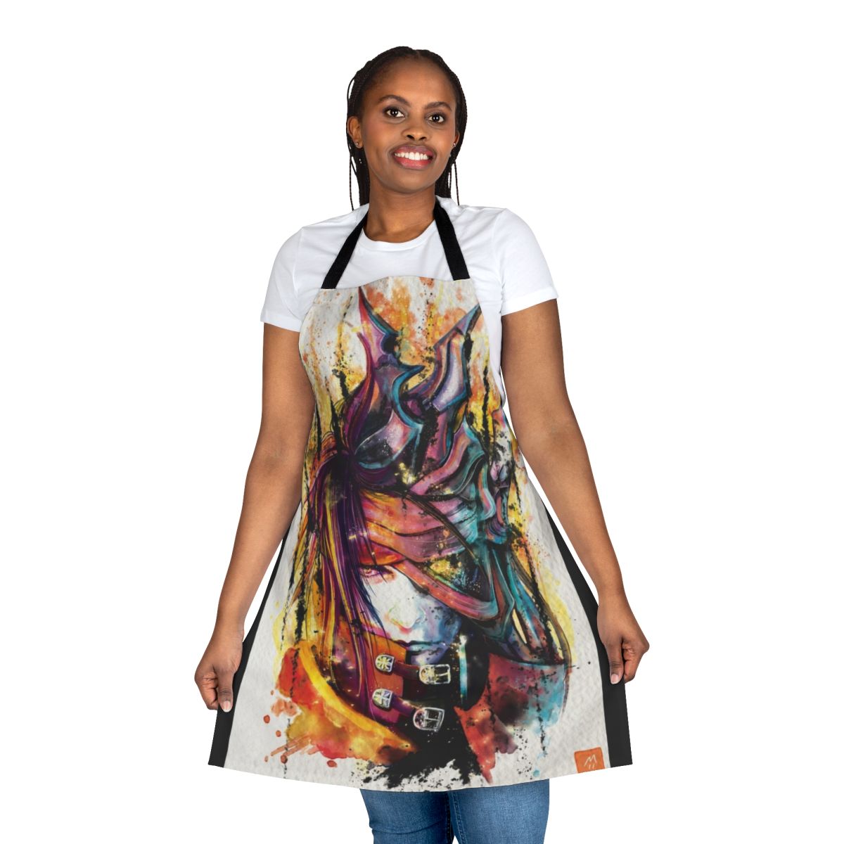A stylish apron featuring the iconic Final Fantasy FFVII character Vincent Valentine, perfect for fans of the game.