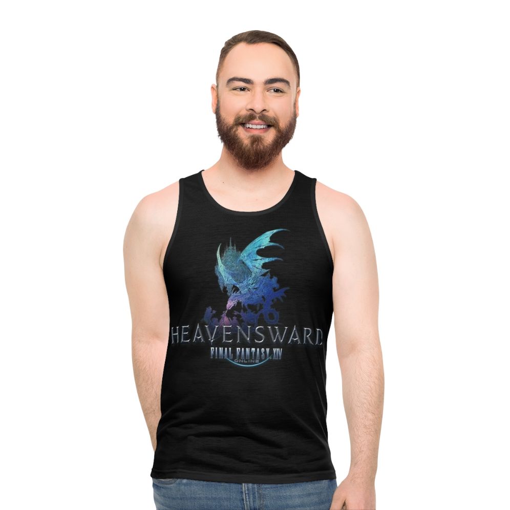 Final Fantasy XIV Heavensward logo printed on a unisex tank top
