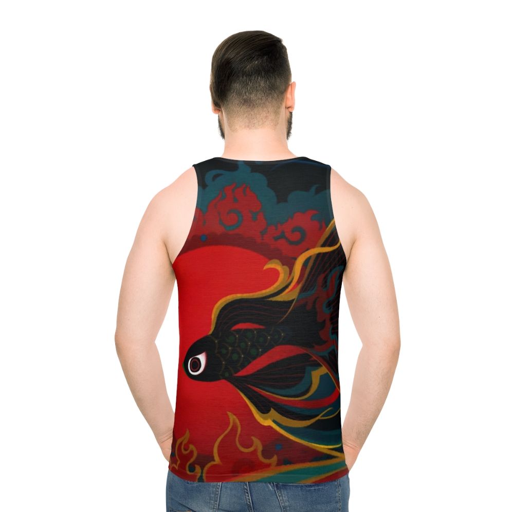 Unisex tank top with fire fish and oriental cloud pattern design
