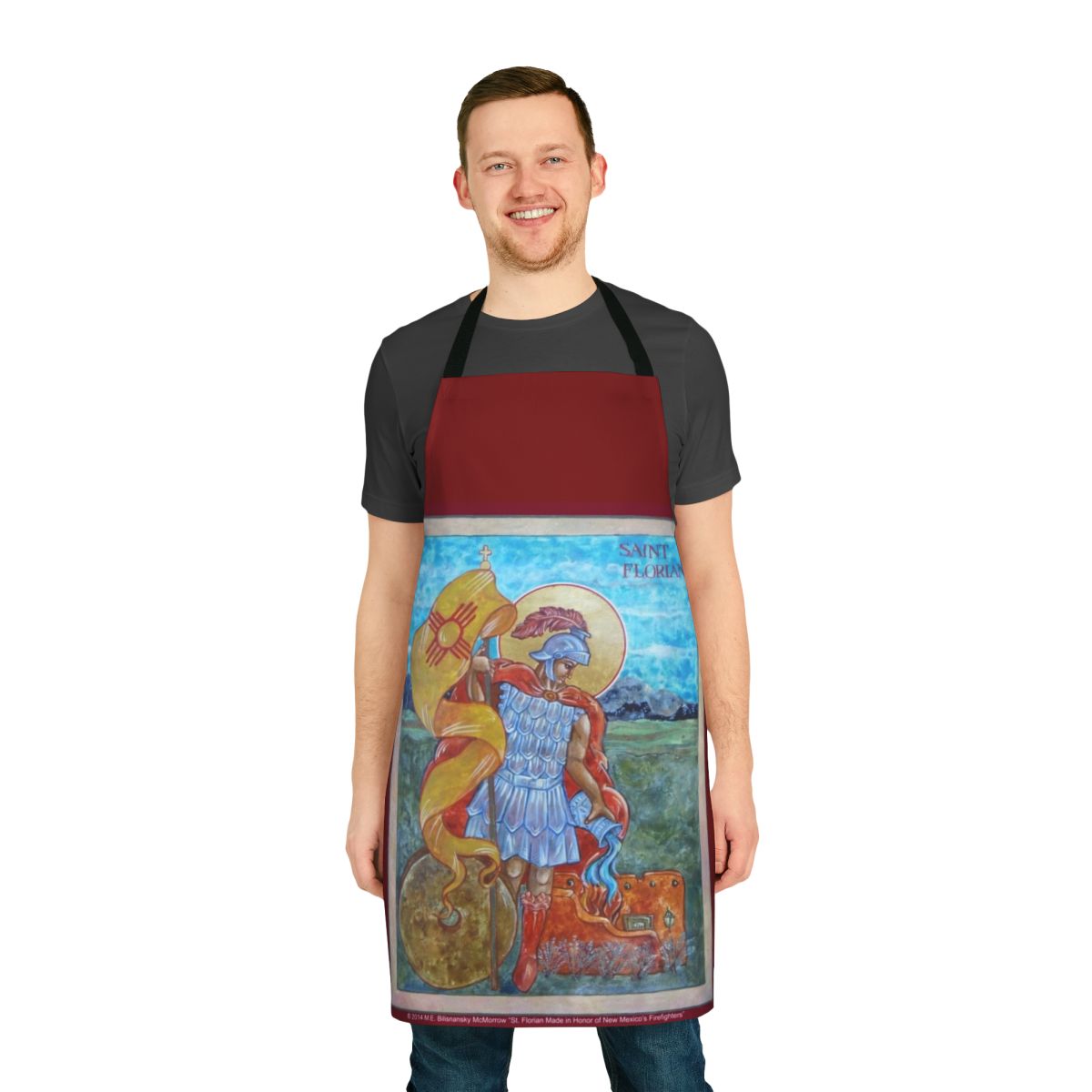 Firefighter apron featuring the St. Florian icon, the patron saint of firefighters