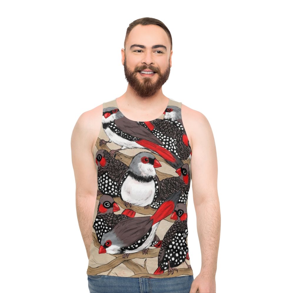 Firetail finch inspired unisex tank top with nature-inspired design