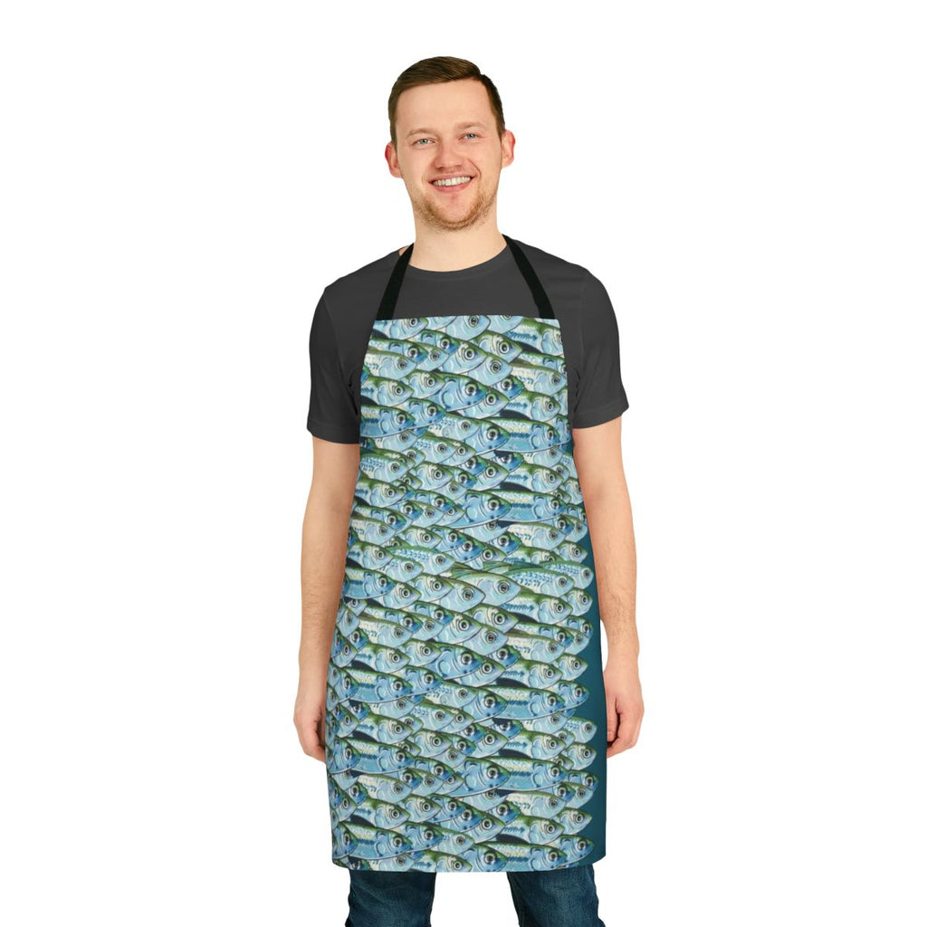 Fishing apron featuring a green backs design, perfect for anglers and seafood enthusiasts.