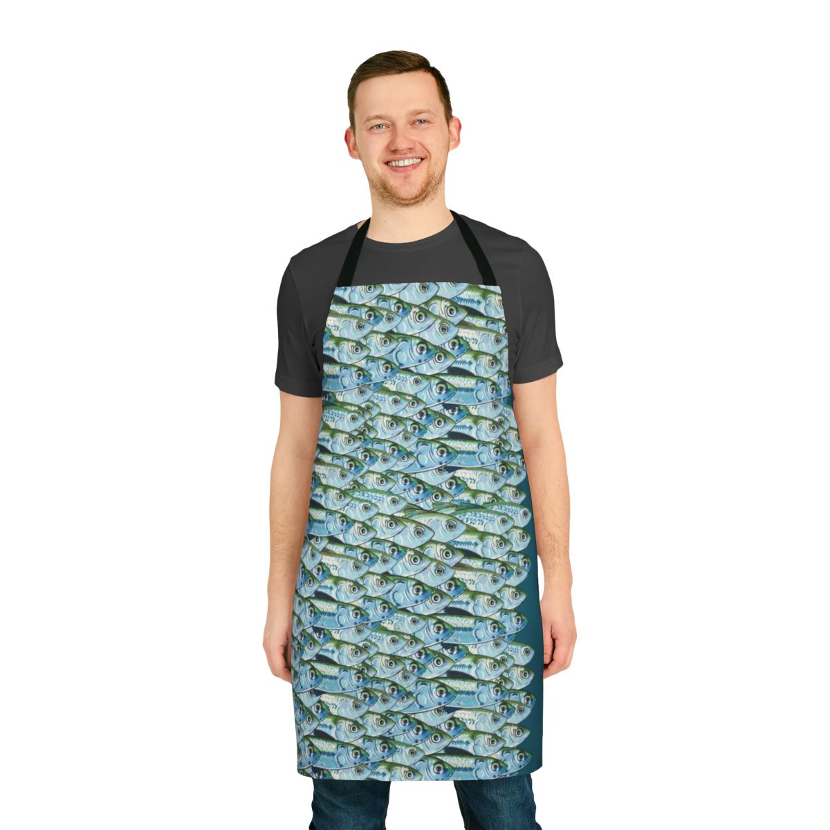 Fishing apron featuring a green backs design, perfect for anglers and seafood enthusiasts.