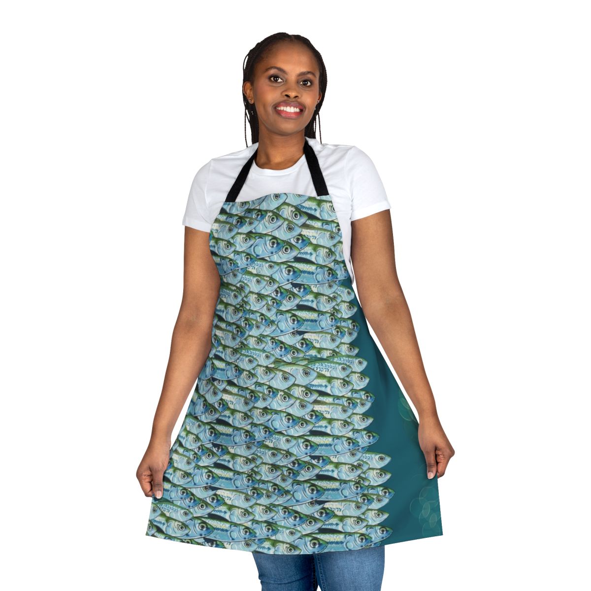 Fishing apron featuring a green backs design, perfect for anglers and seafood enthusiasts.