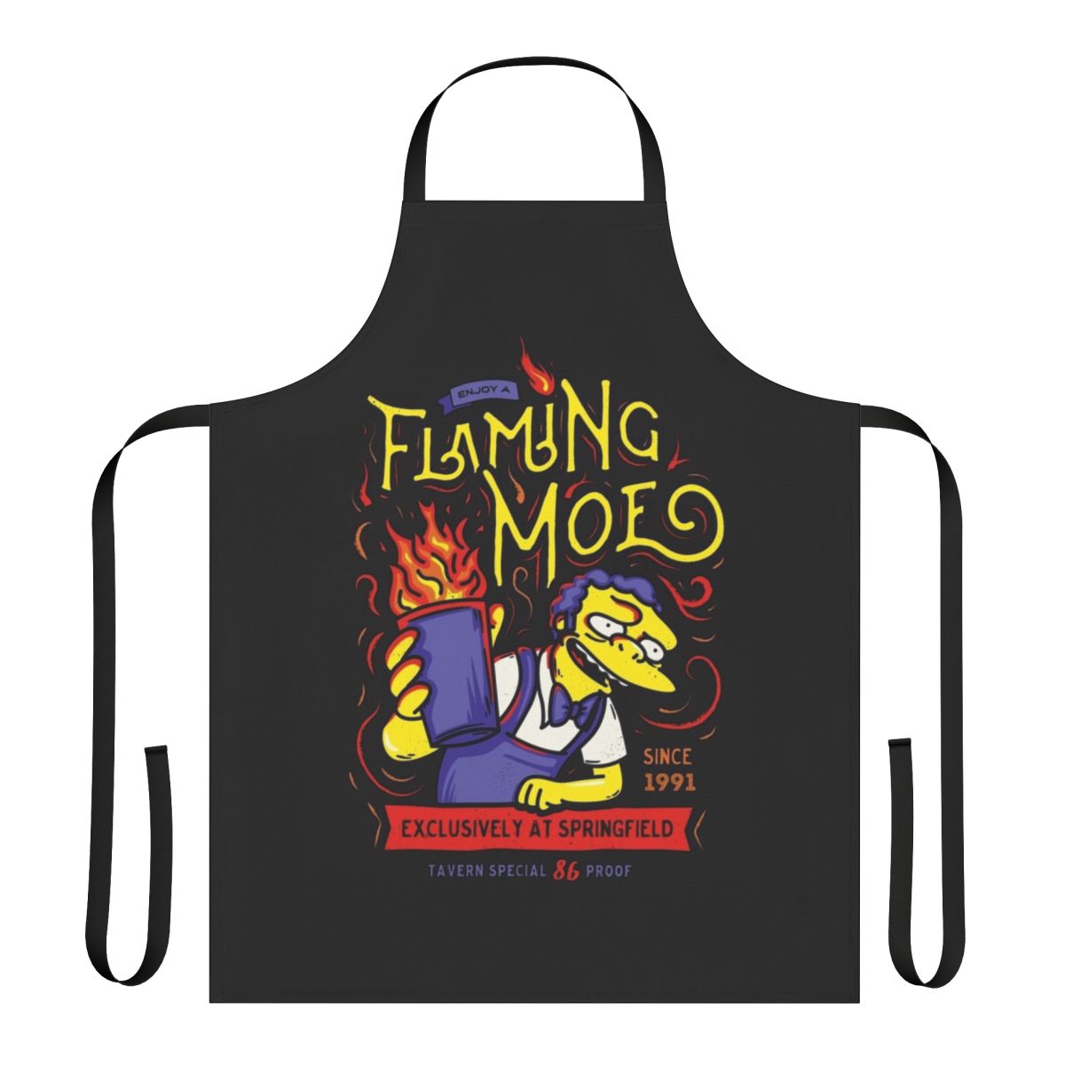 Flaming classic drink apron featuring cartoon character design