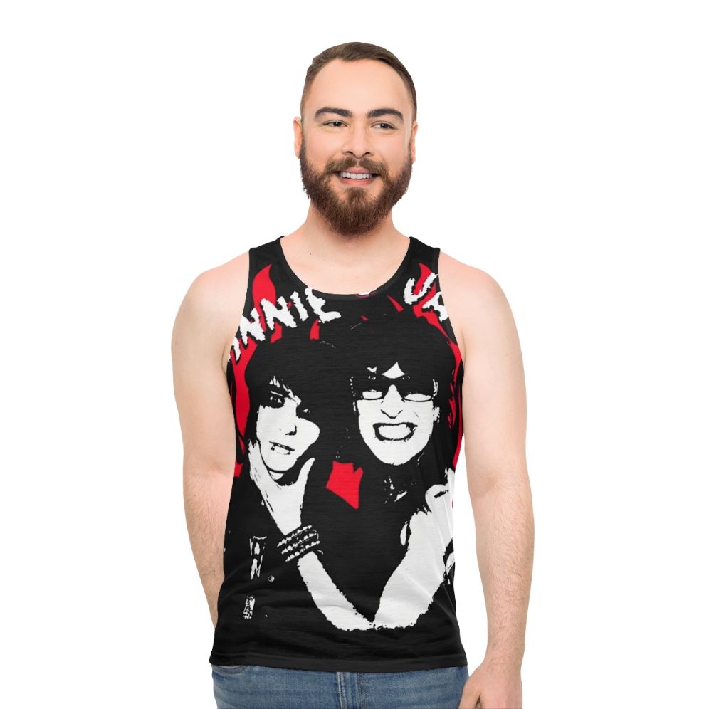 Unisex tank top with flames design featuring Jake Webber and Johnnie Guilbert