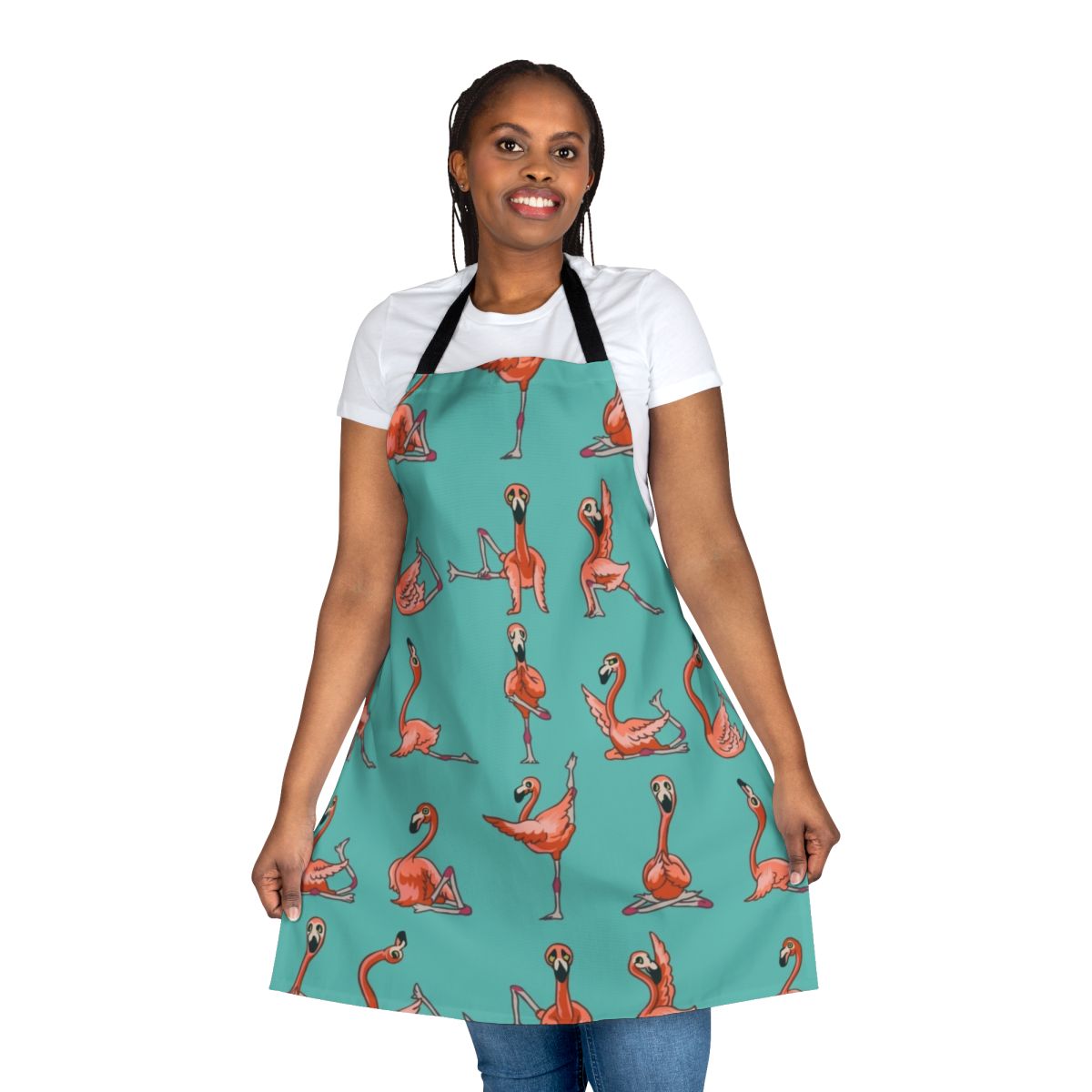 Flamingo print yoga and cooking apron for active and stylish individuals
