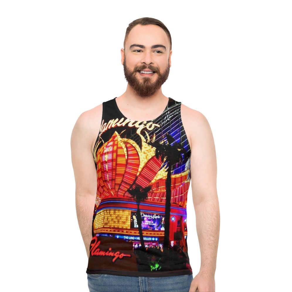 Flamingo Las Vegas neon sign unisex tank top