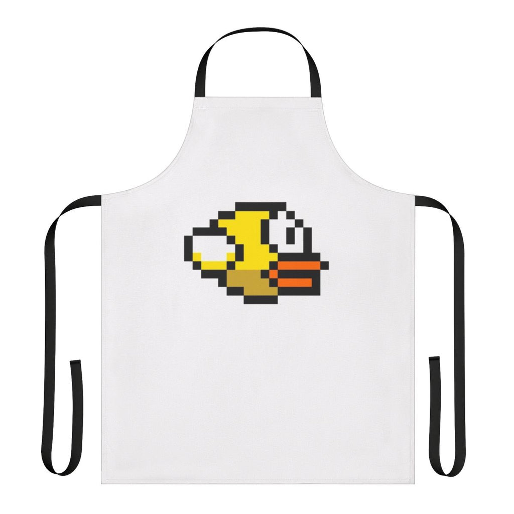 Flappy Bird inspired apron featuring pixel art design