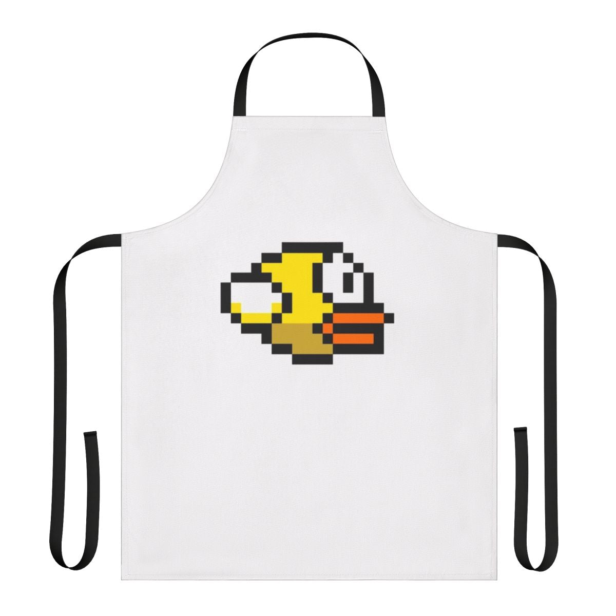 Flappy Bird inspired apron featuring pixel art design