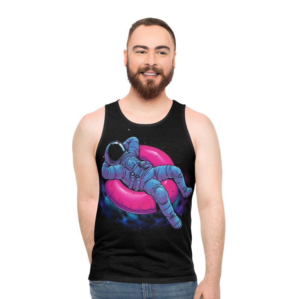 Relaxing astronaut in space with nebula and stars
