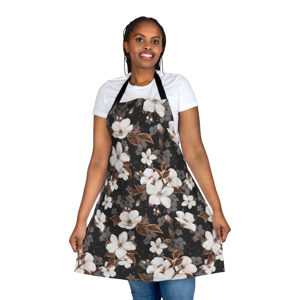 Floral apron featuring a beautiful apple blossom pattern
