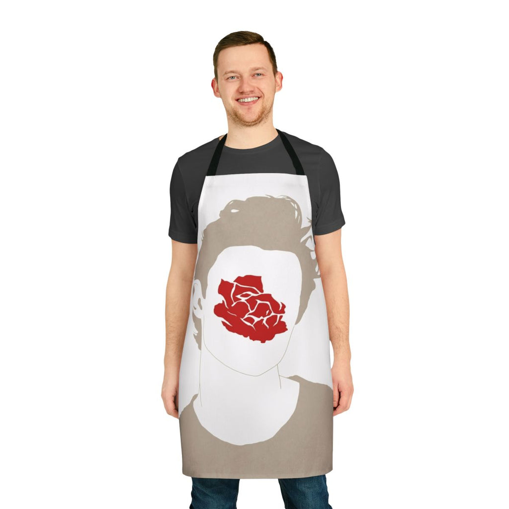 Floral apron with a rose pattern, inspired by the music of Shawn Mendes
