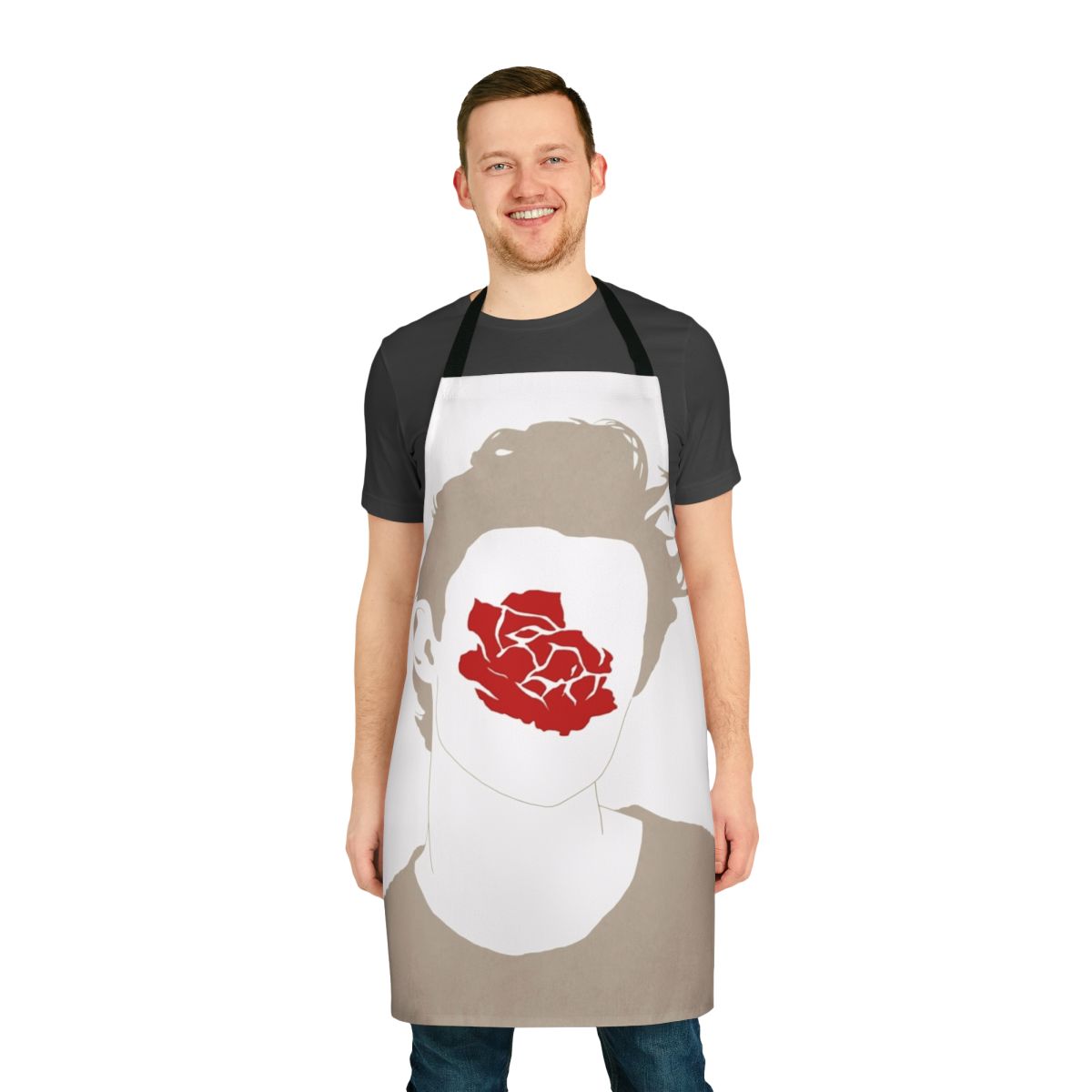 Floral apron with a rose pattern, inspired by the music of Shawn Mendes