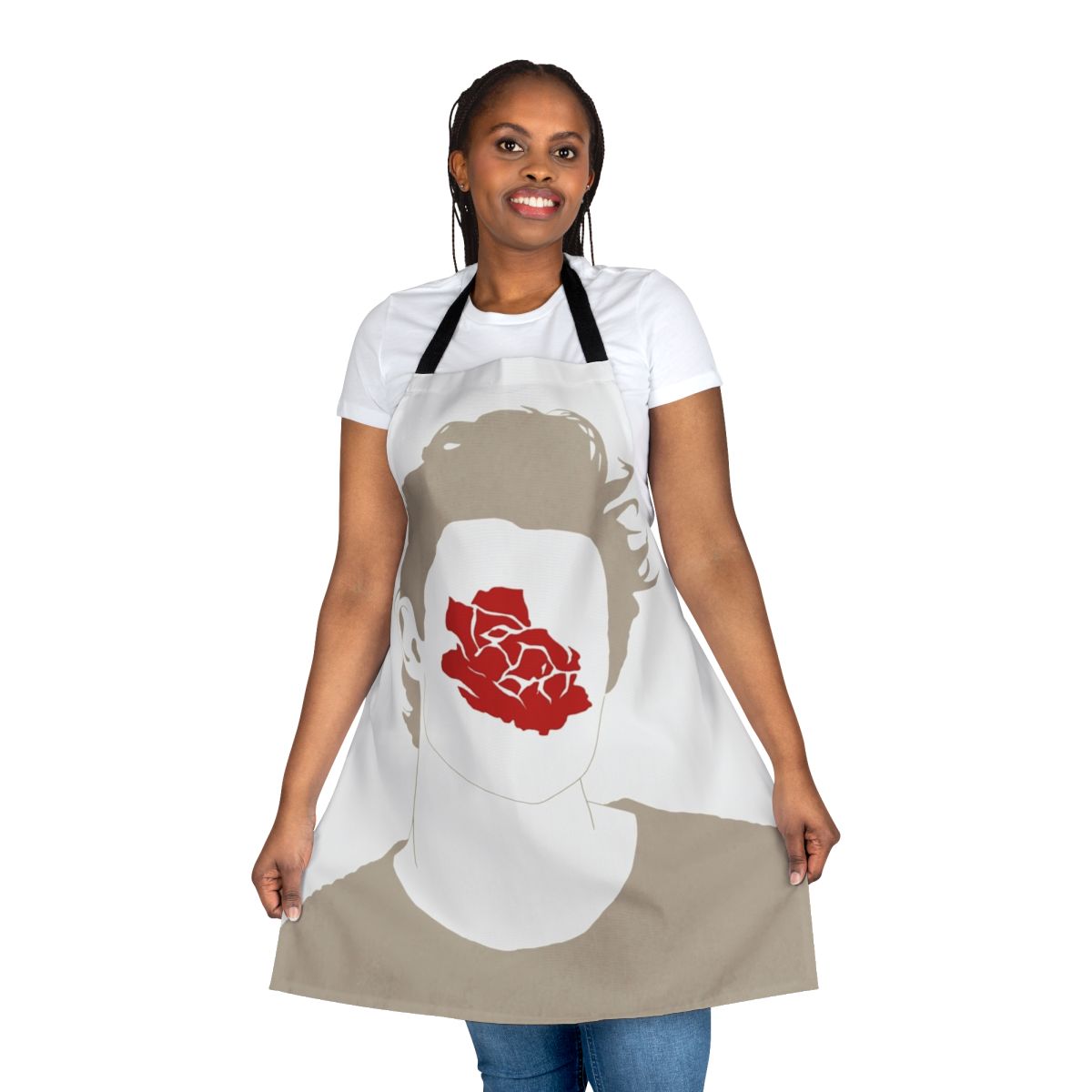 Floral apron with a rose pattern, inspired by the music of Shawn Mendes
