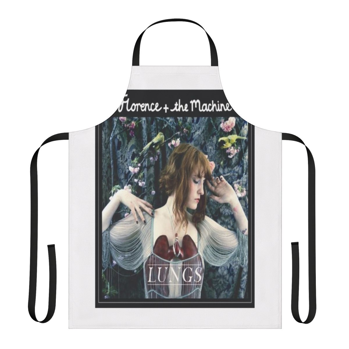 Floral apron with a design inspired by the indie music of Florence and the Machine