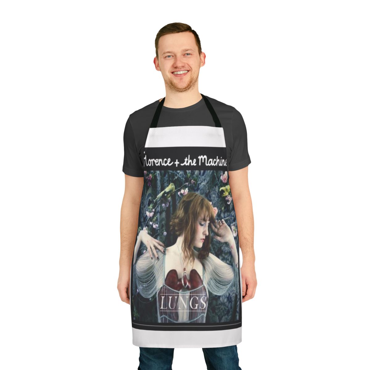 Floral apron with a design inspired by the indie music of Florence and the Machine