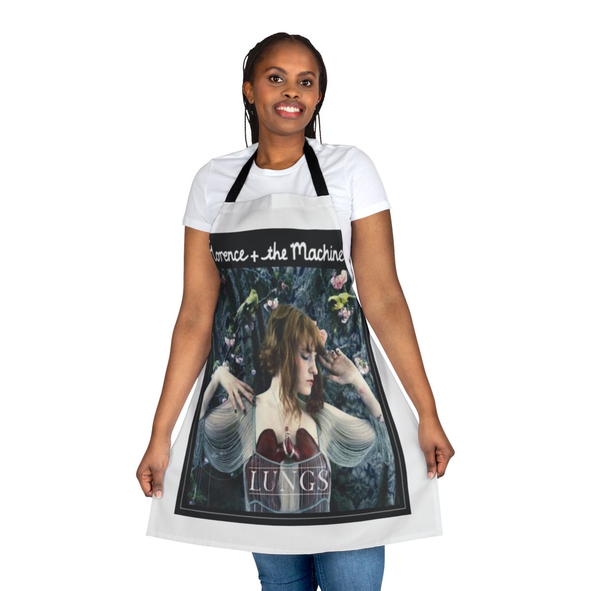Floral apron with a design inspired by the indie music of Florence and the Machine